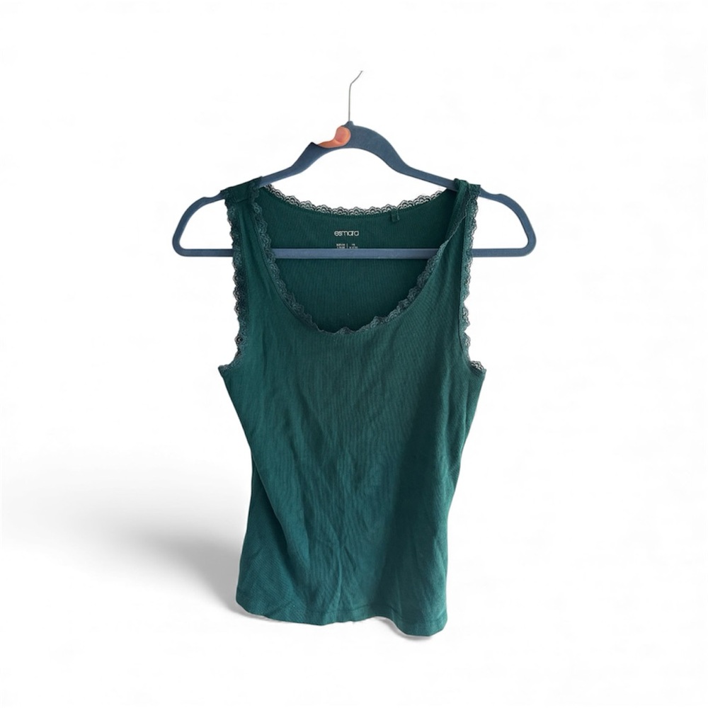 Green Lace Trim y2k layering Tank Top
